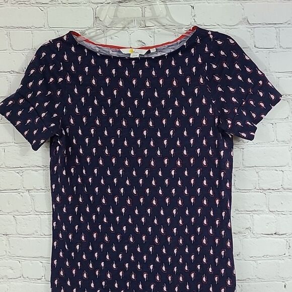 Boden Petite Darcey Jersey T-Shirt Dress Navy Cherry Red Paisley Stamp Cotton 6P - Picture 3 of 8
